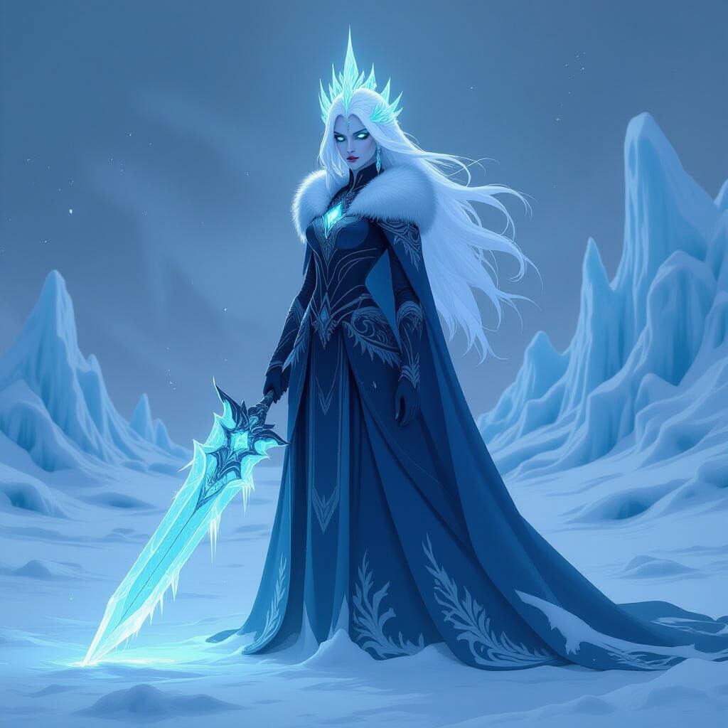 Icy Anime Queen in Frozen Wasteland