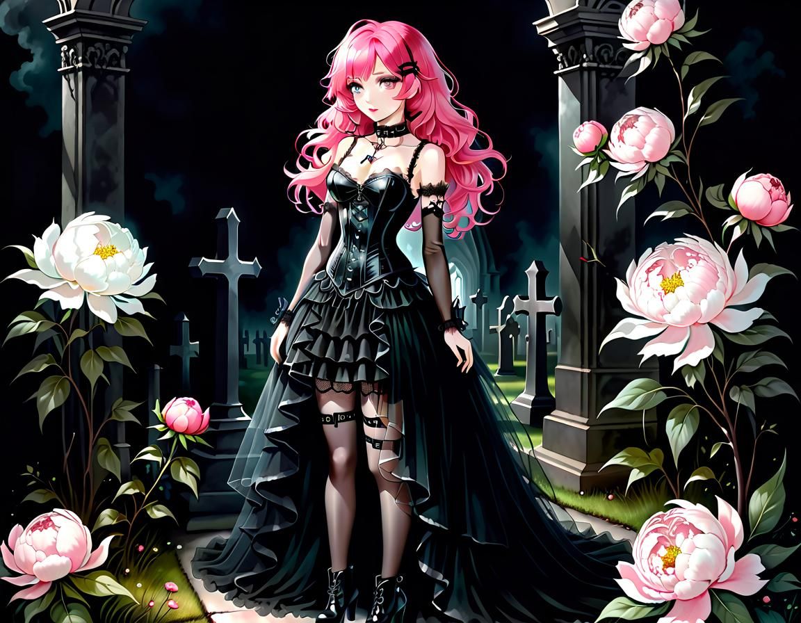 Romantic Josei with Lavender Eyes and Wavy Pink Hair