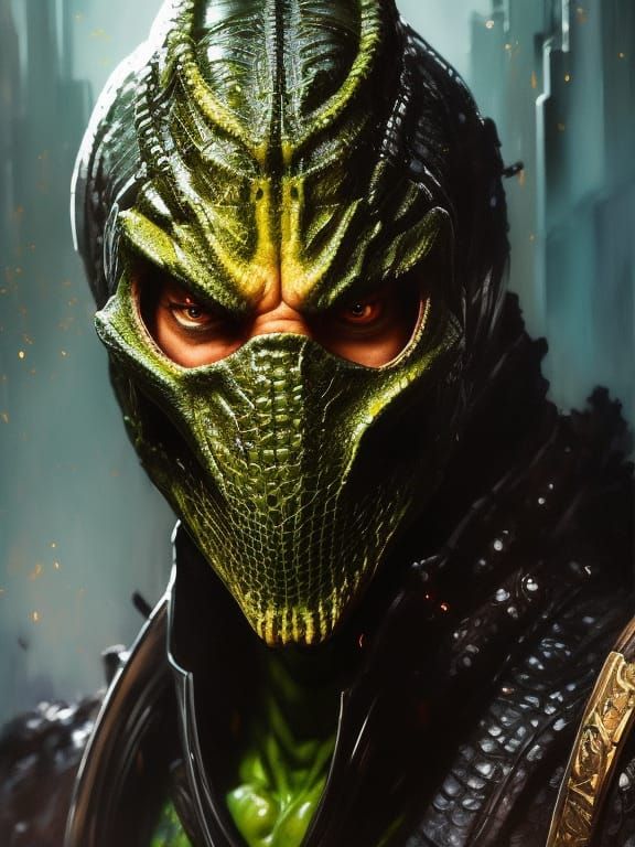 Mortal Kombat's Reptile in Dark Cyberpunk Portrait