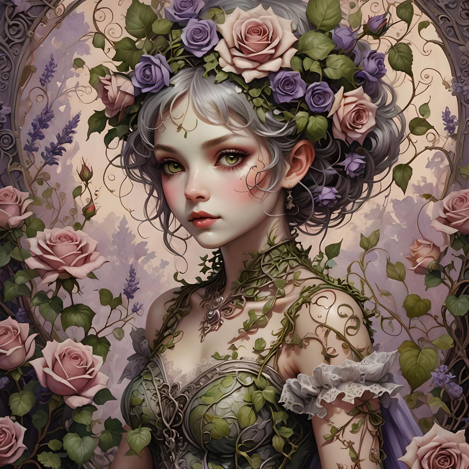 Hauntingly Beautiful Vintage Pixie in Lavender Sepia