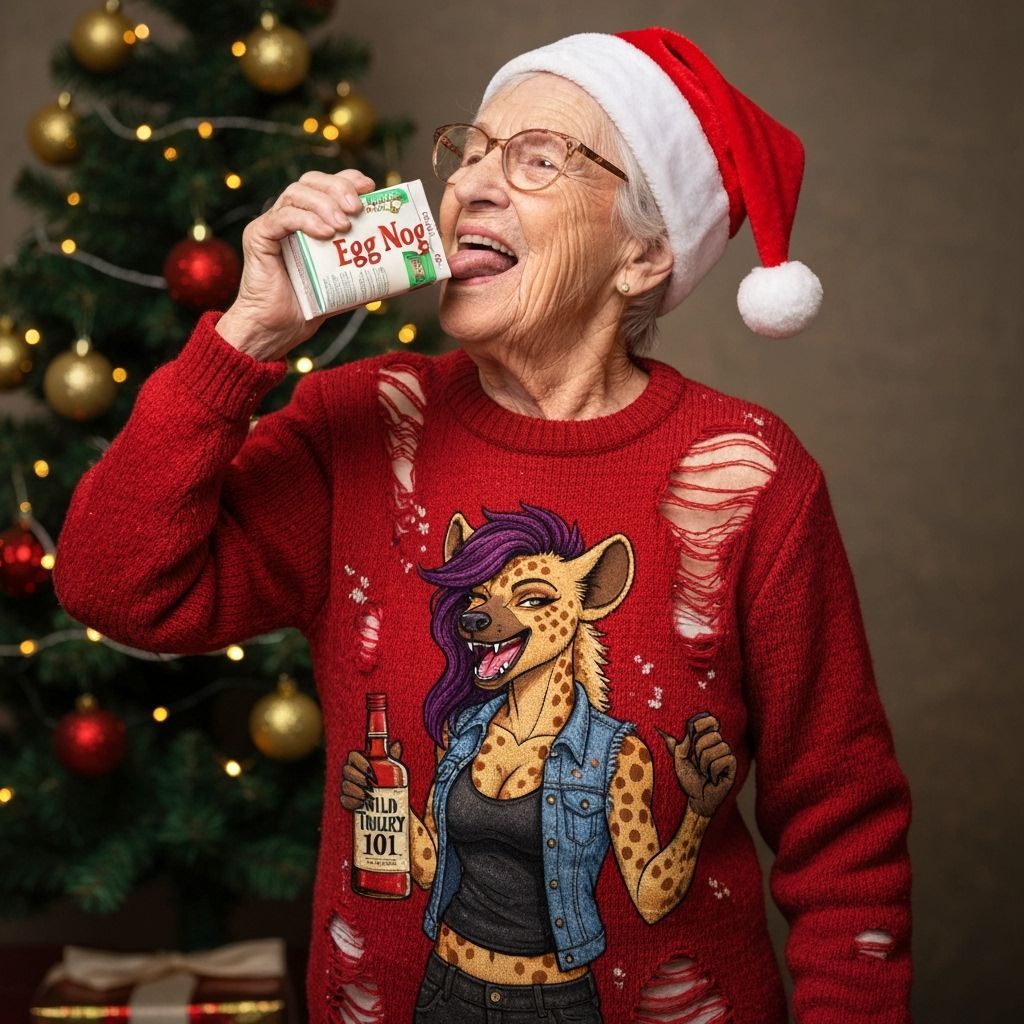 Ugly Sweater Grandma Laughs with Wild Turkey