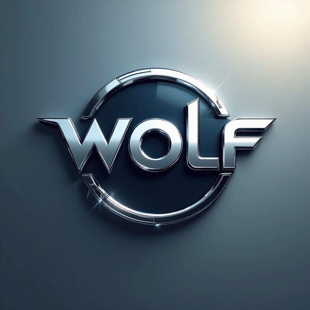 Futuristic Wolf Car Logo in Chrome Style