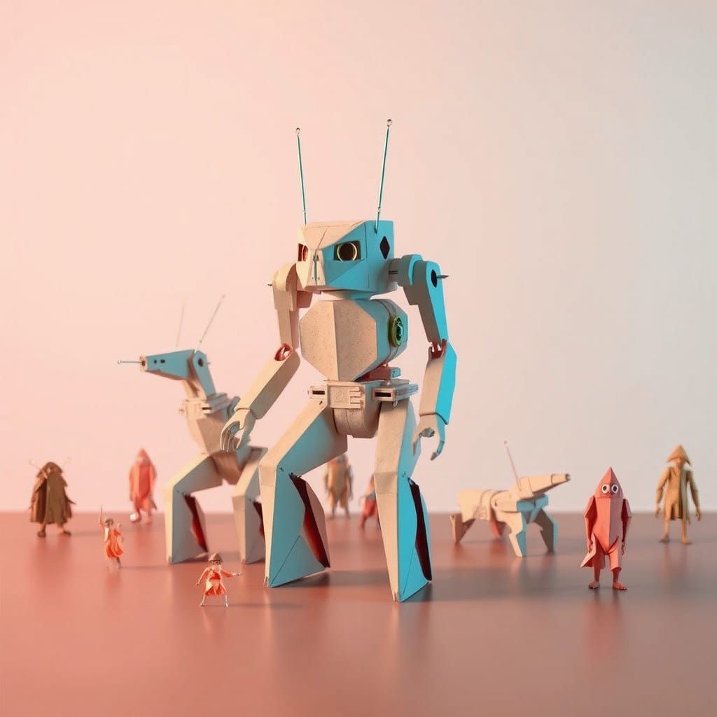 Origami Robots in Film Noir Style