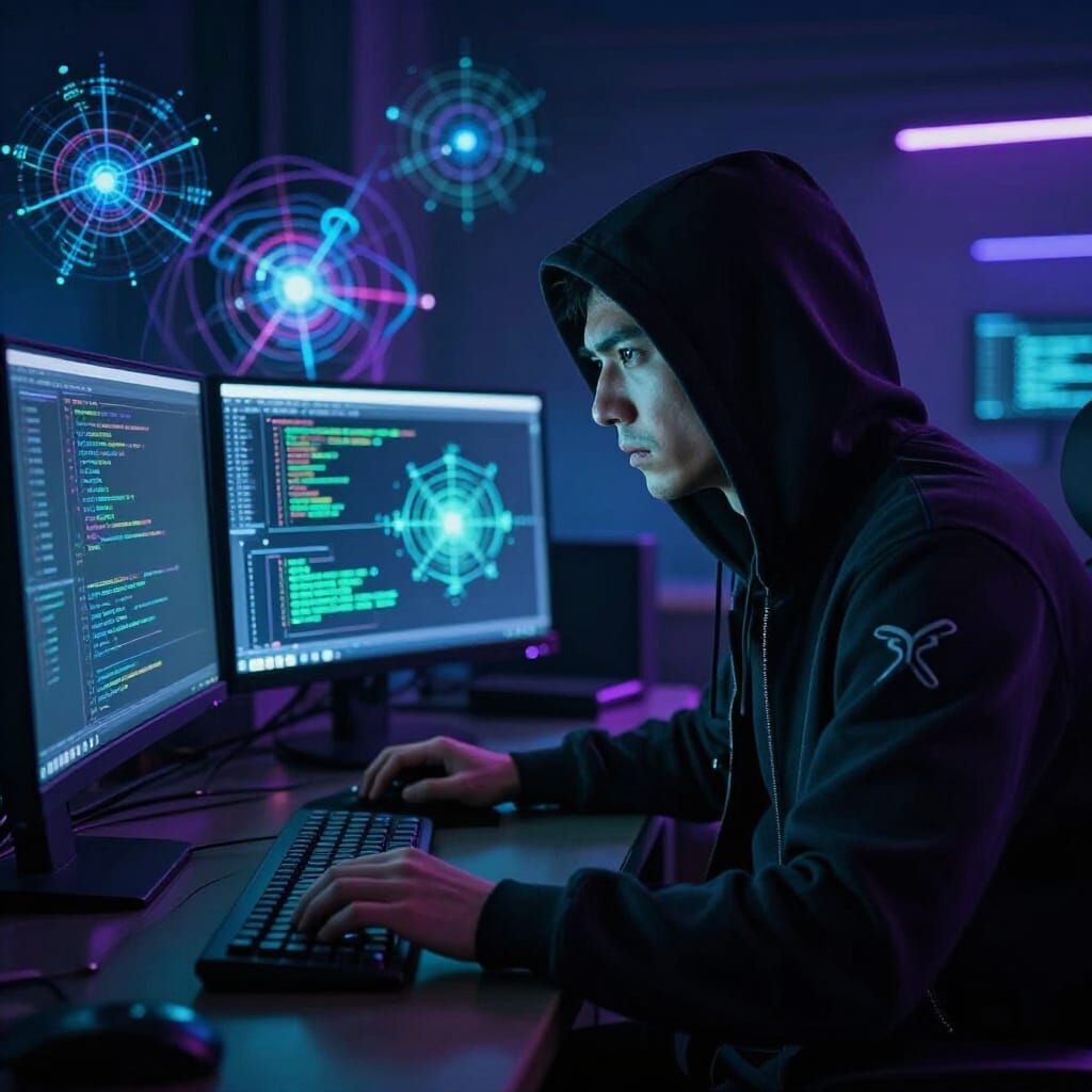 Cyberpunk Hacker in Shadows with Code of Justice