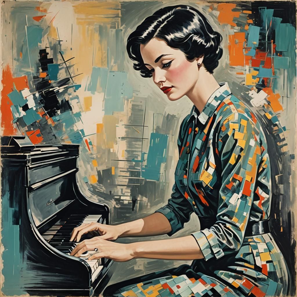 Sultry Siren Plays Piano in Vibrant 1950s Style