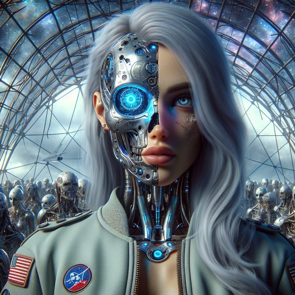 Cybernetic Woman in Futuristic Community