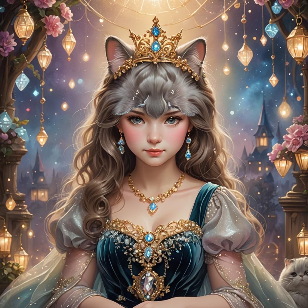 Ethereal Princess in Velvet Gown, Adorned with Jewels