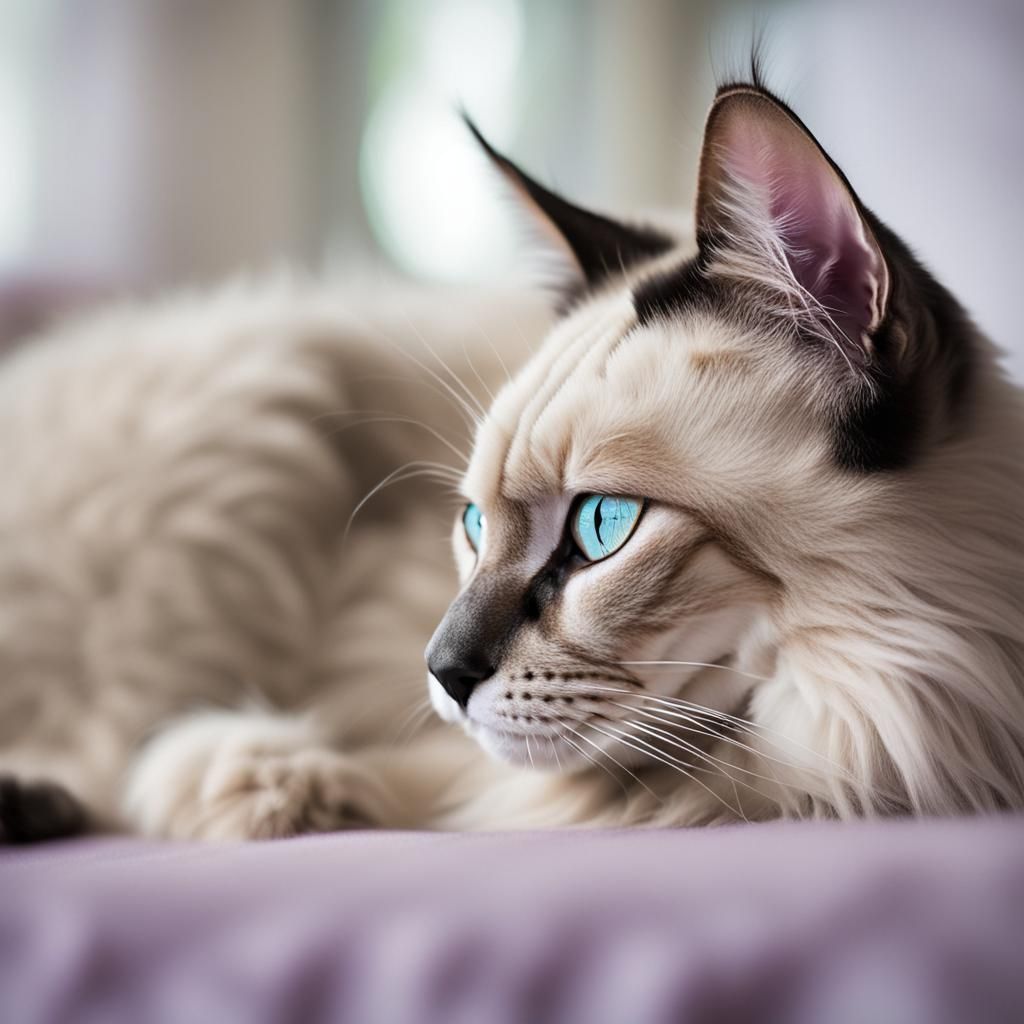 Elegant Lilac Point Balinese Cat in Bedroom