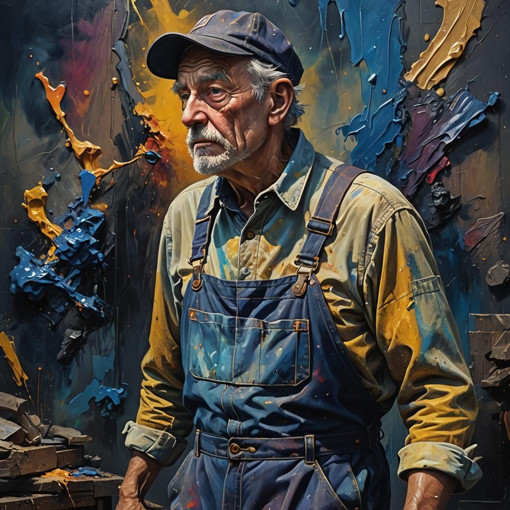 Vibrant Oil Painting Masterpiece of an Old Man and Model