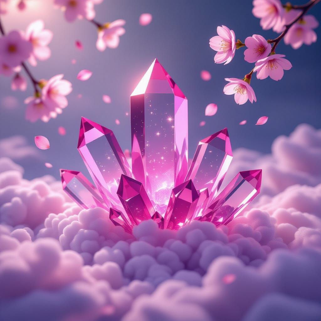 Fuchsia Crystals Emerge From Clouds With Cherry Blossoms