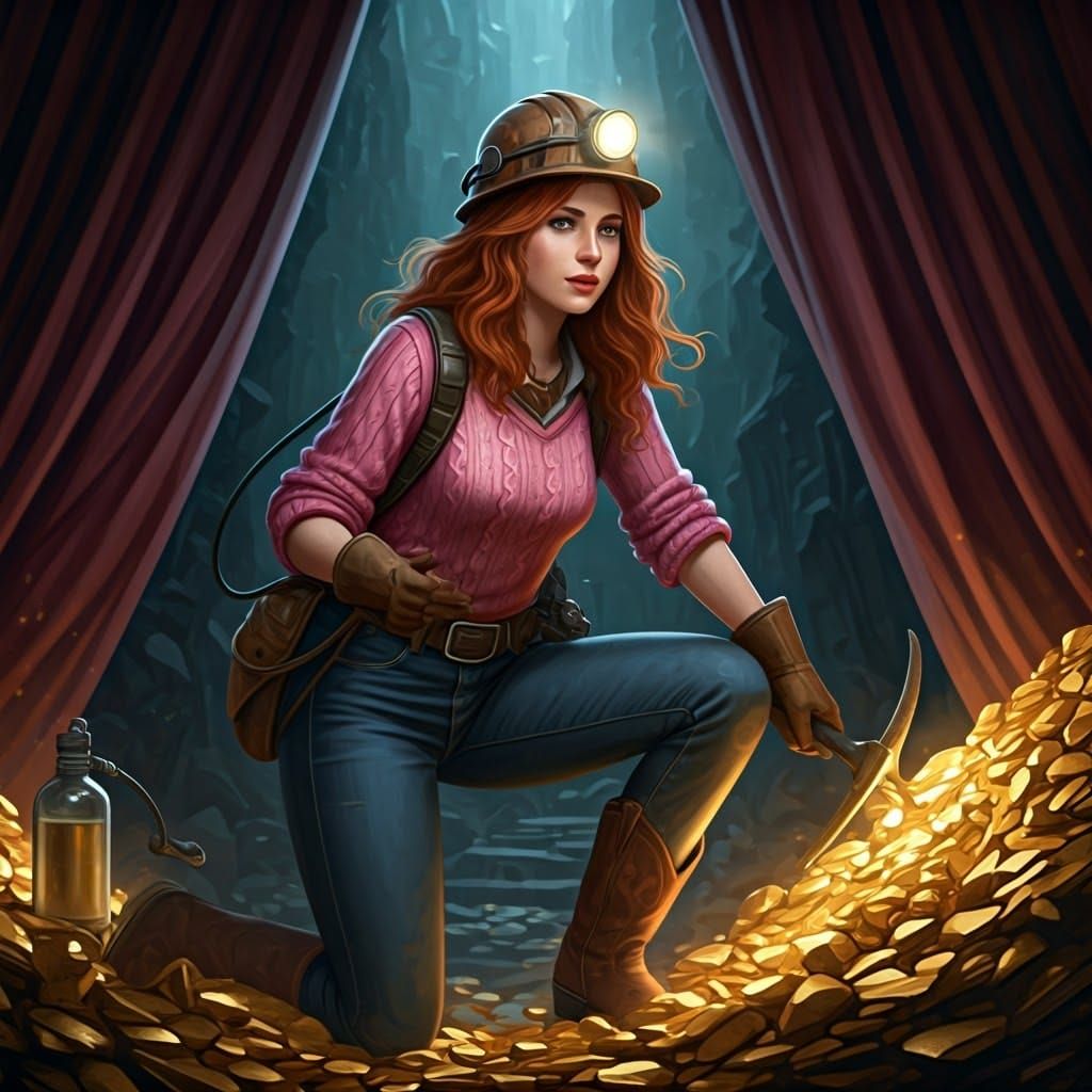 Fantastical Gold Digger: A Detailed Matte Painting of a Red-...