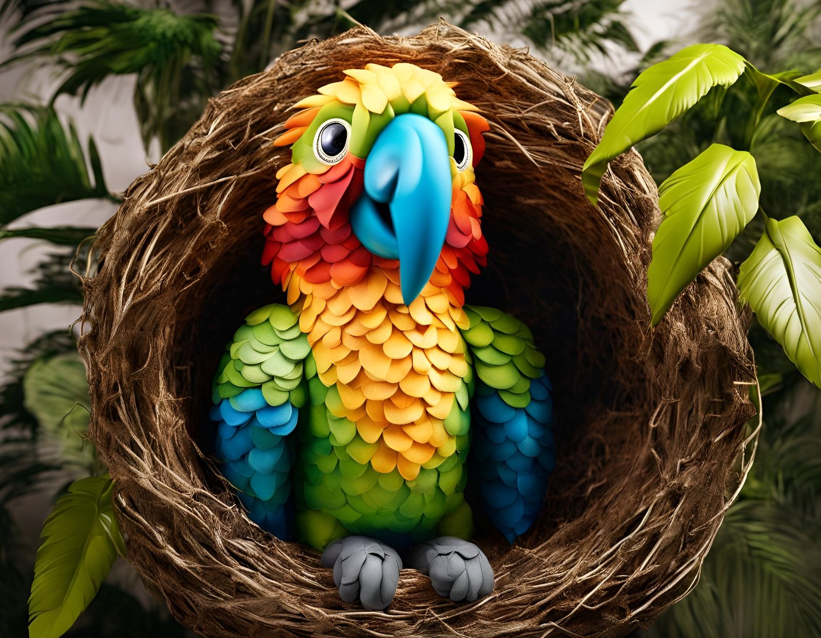 Sassy Bubbass Parrot in a Vibrant, Quilled Nest