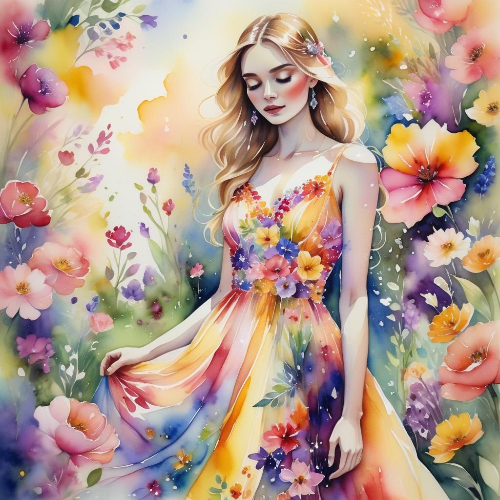 Dreamy Crystal Garden in Vibrant Watercolour Style