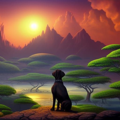 Dog in Africa Sunset: Fantasy Concept Art