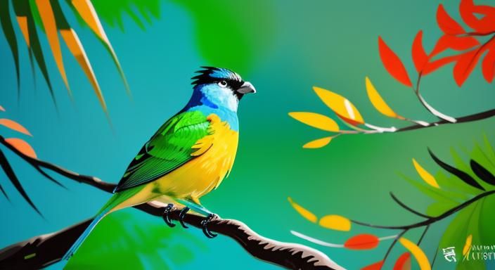 Fauvist Bird Perched in Vibrant Jungle