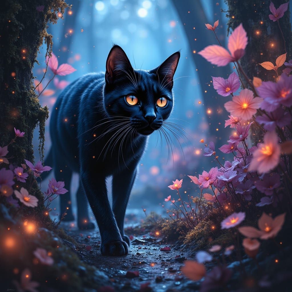 Alien Jungle Cat in Bioluminescent Flora