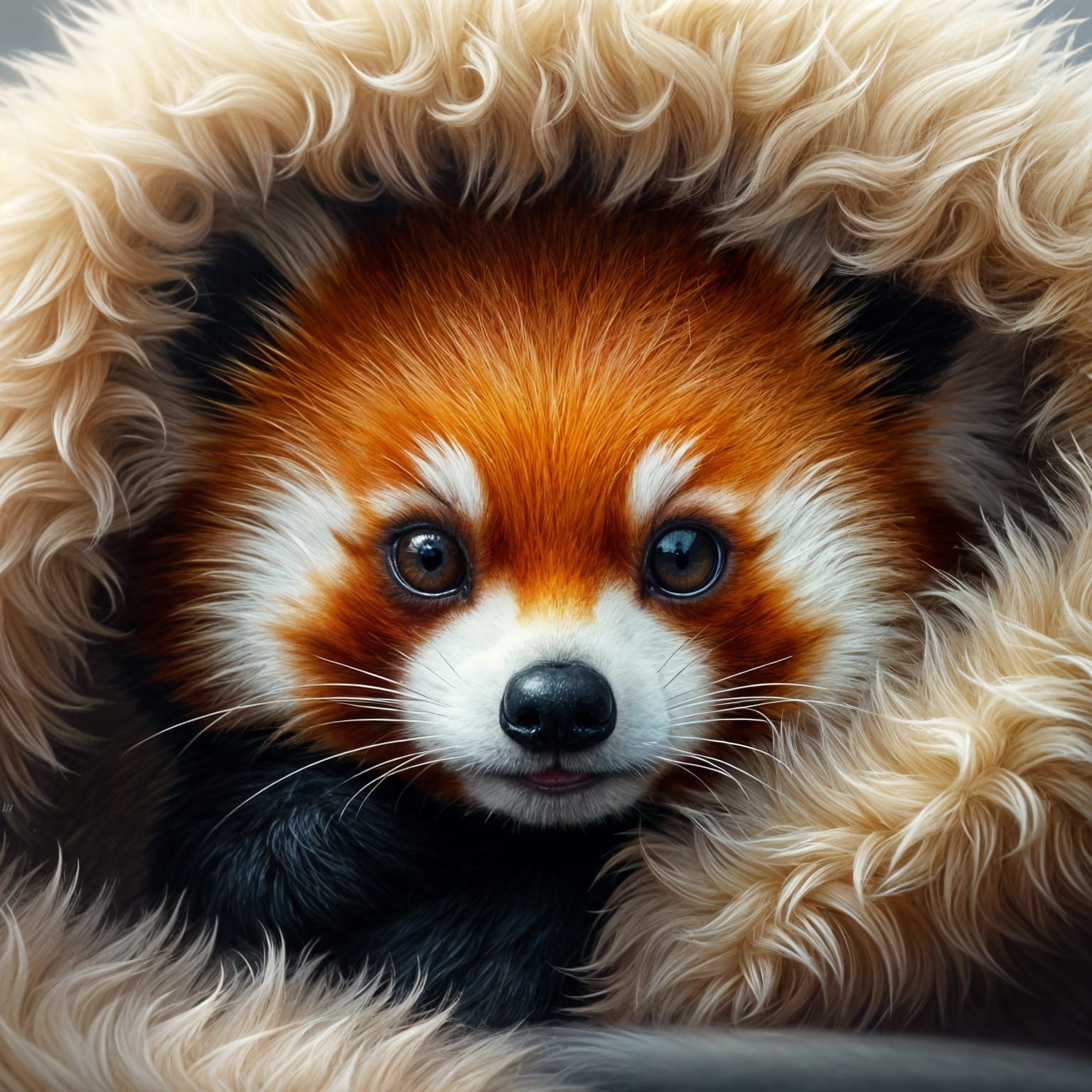 Cute Red Panda Under Blanket Matte Painting