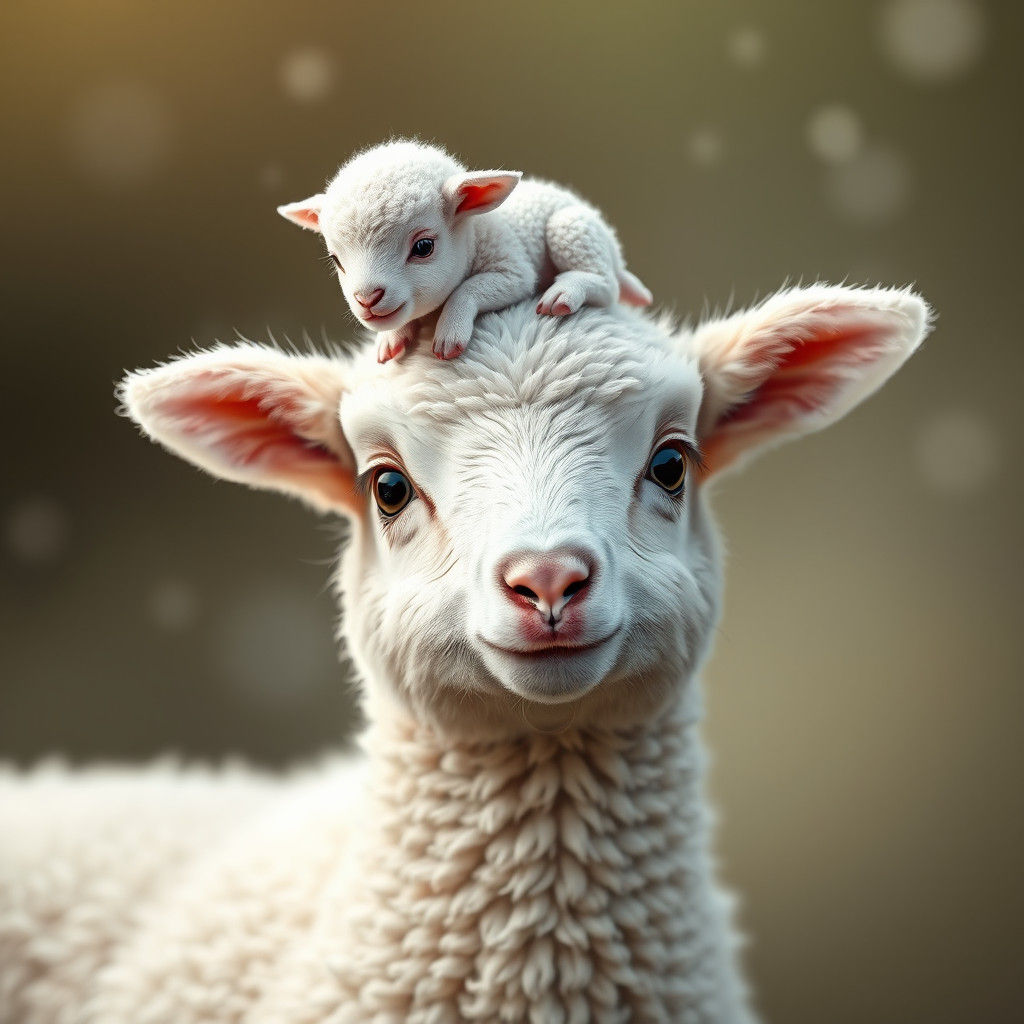 A Mother Lamb's Joyful Moment with Her Tiny Flock
