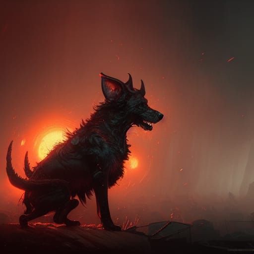 Surreal Dark Fantasy Hound in Volumetric Hues