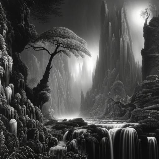 Black and White Fantasy Landscape