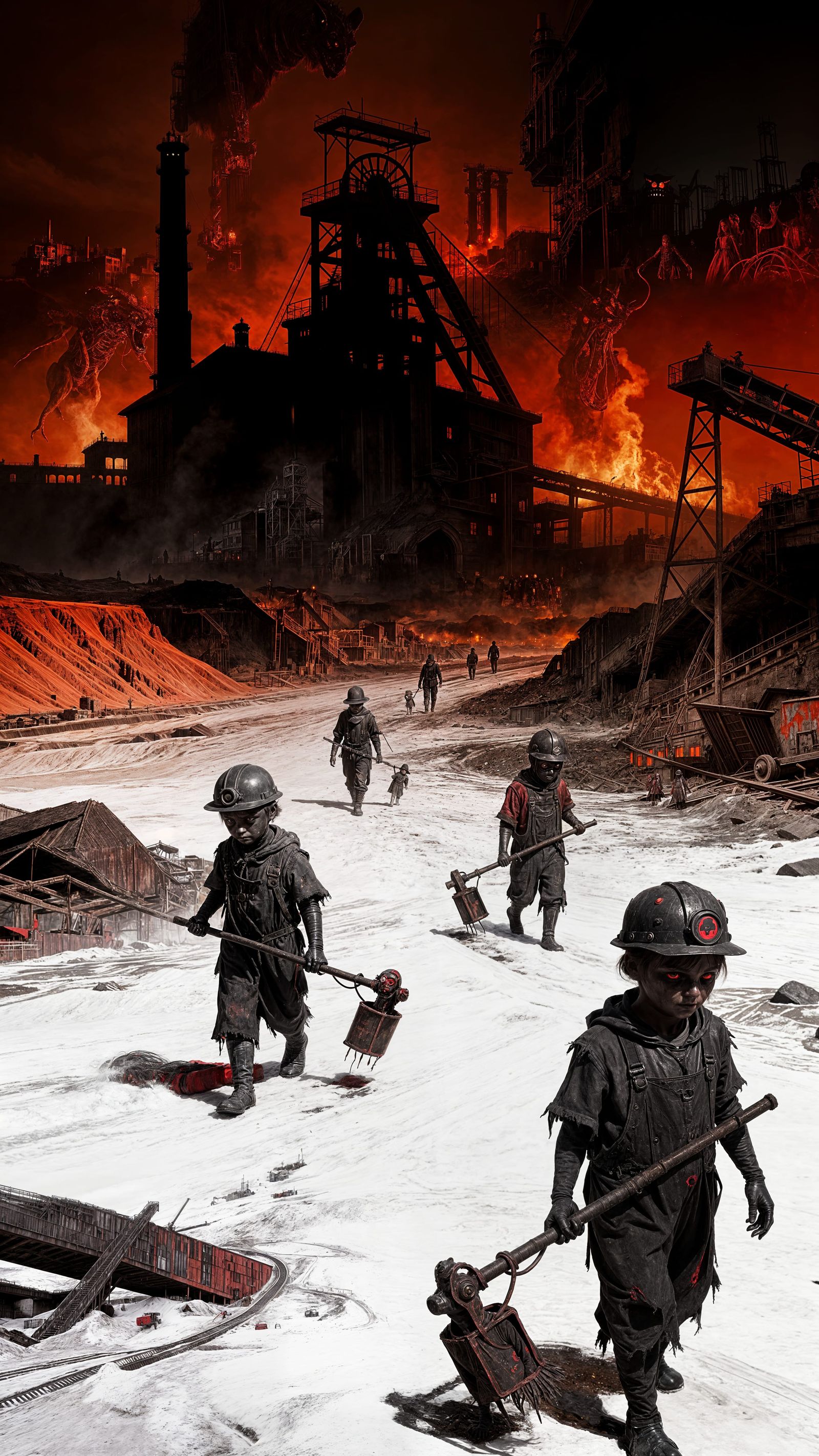 Gothic Shadow Factory and Hellish Mine Surreal Art