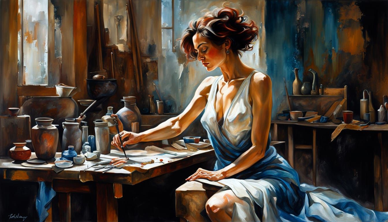 Surrealistic Farm Woman in Art Nouveau-Inspired Hyperrealist...