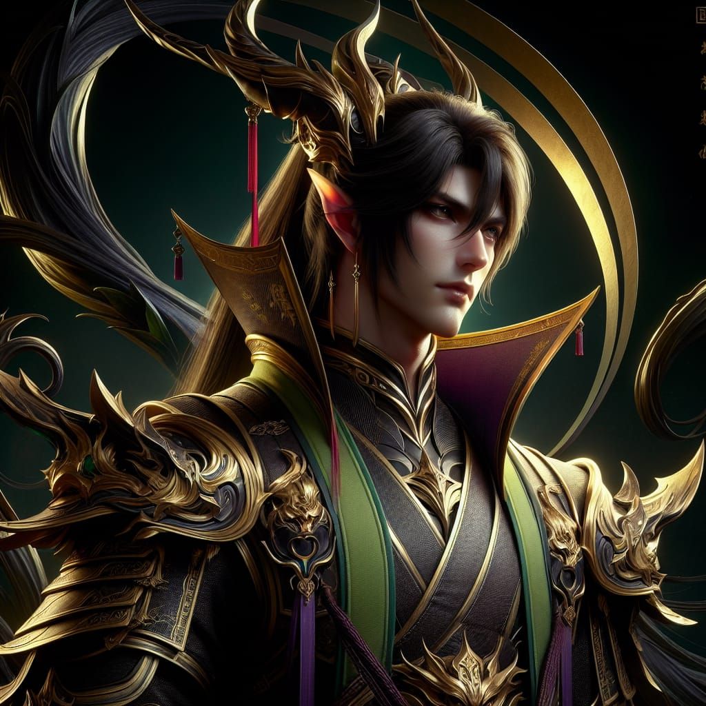 Dark Fantasy Yuan Ti in Golden Armor