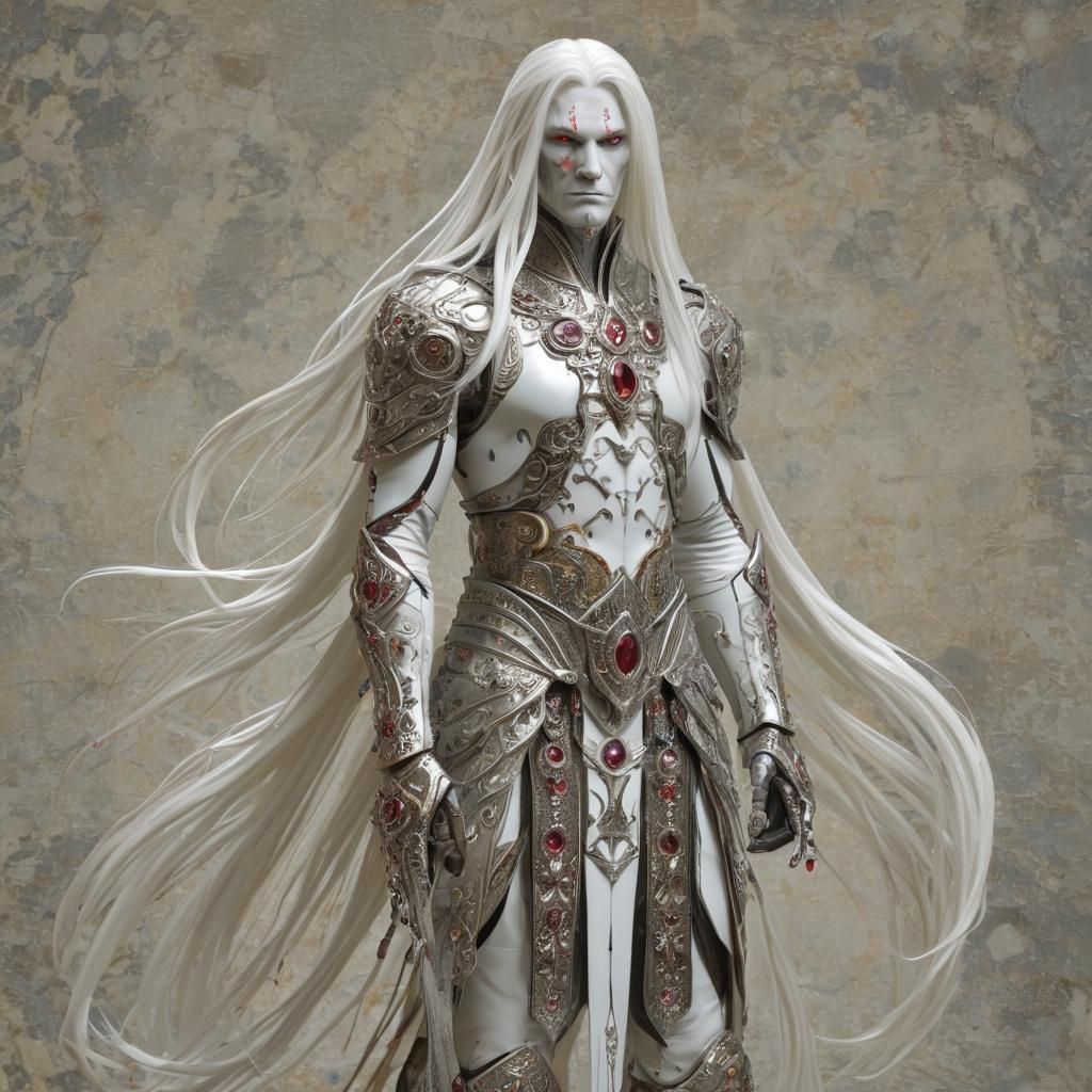 Ethereal Warrior in Chrome and Ruby Armor Stands Tall