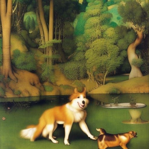 Brindle Spitz Chases Ball Through Woodland