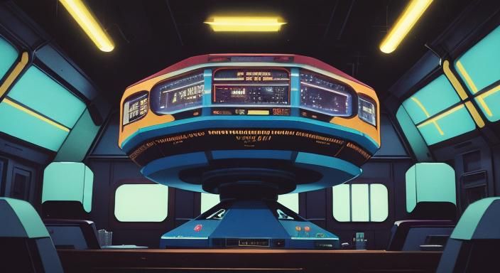 Surreal 70's Sci-Fi Moment in Retro Space Station