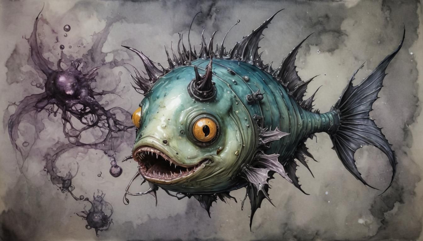 Cybernetic Anglerfish in Cosmic Dreamscape