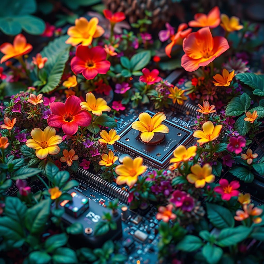 Motherboard Nature: Tech and Flora Merging in Matte Painting...