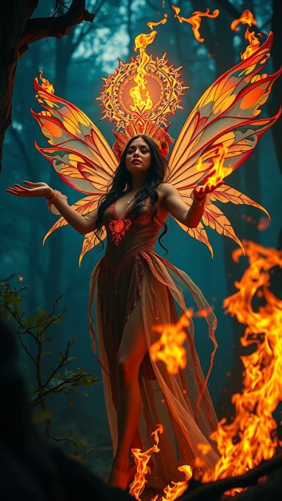 Surreal Fairy Queen Unleashes Fiery Magic in Dark, Primeval ...