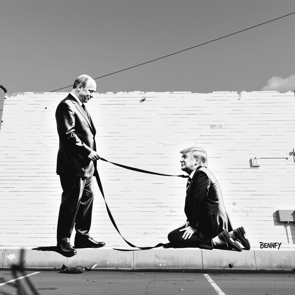 Trump Submissive to Putin in a Powerful Black and White Stre...