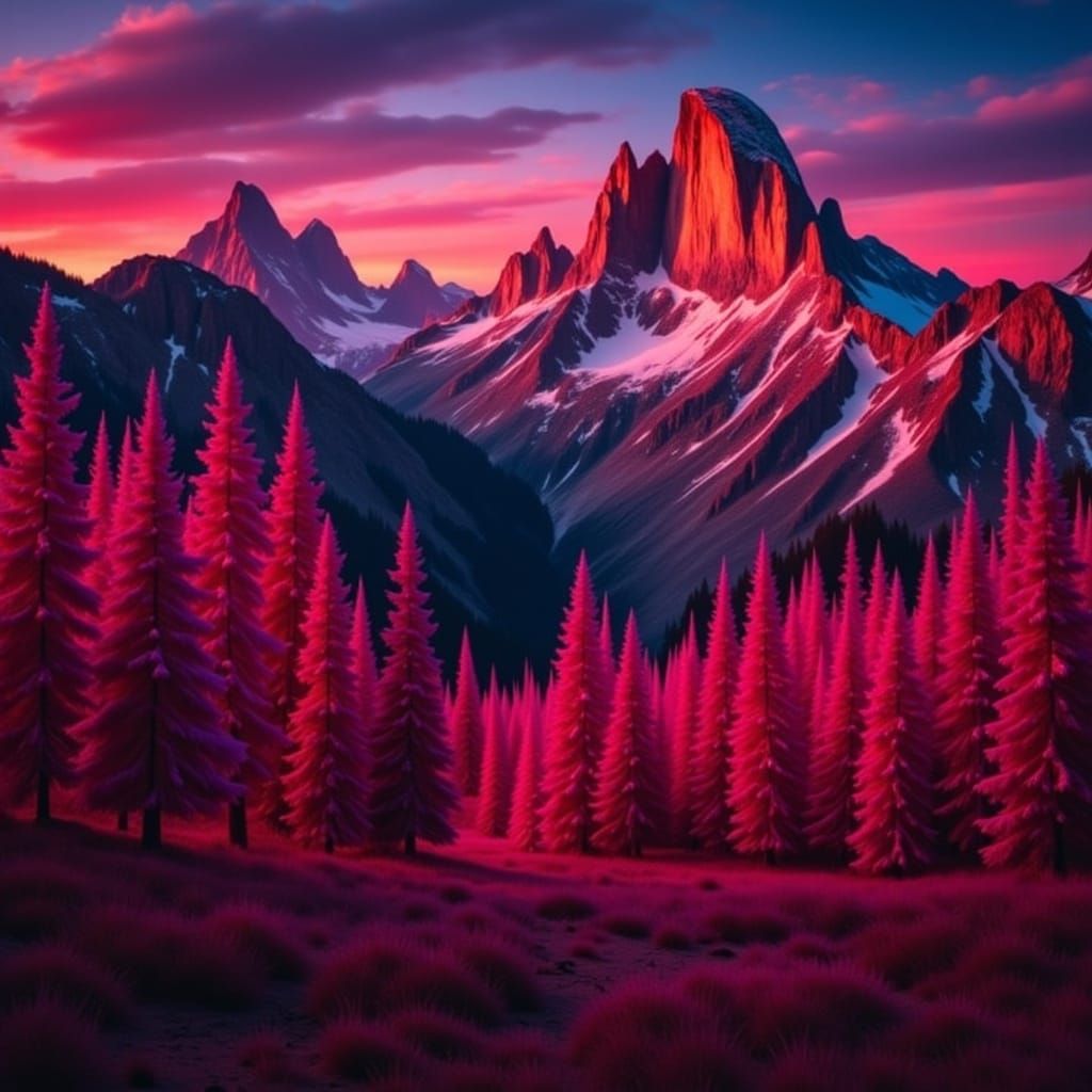 Surreal Sunset Landscape in a Gothic Aesthetic with Vibrant...