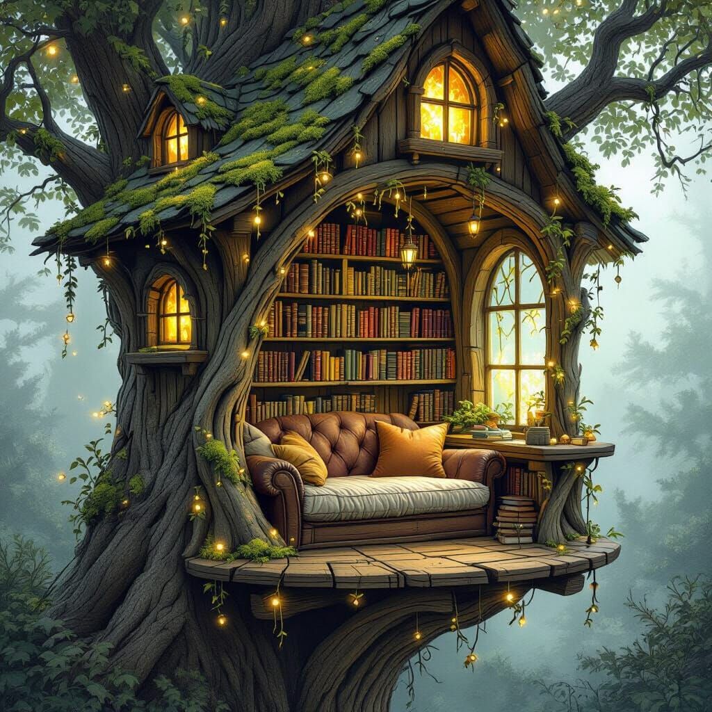Enchanted Treehouse Reading Nook in Fantasy Style