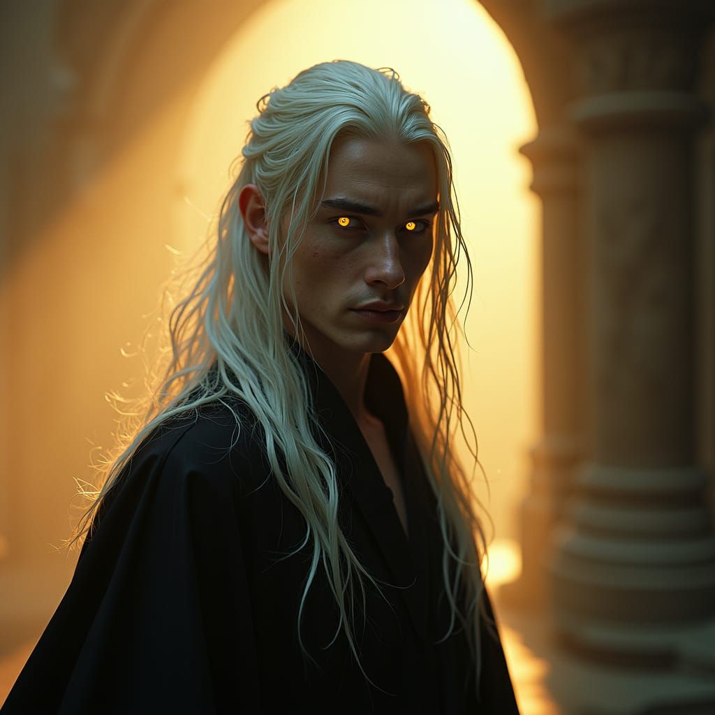 Charming Shadar Kai Warlock Basks in Golden Hues