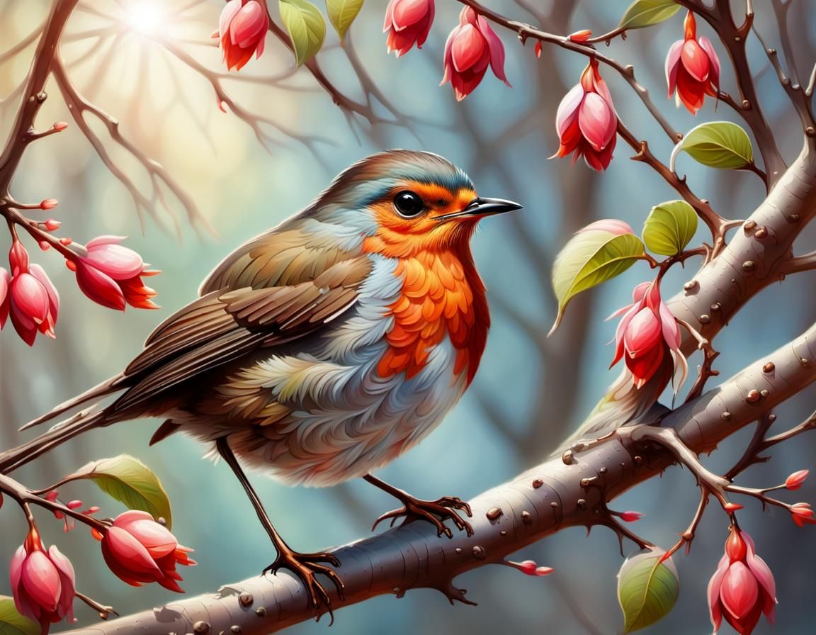A Robin nesting in a tree branch