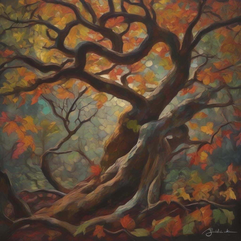 Surreal Figure in Leaves: Expressionist Art