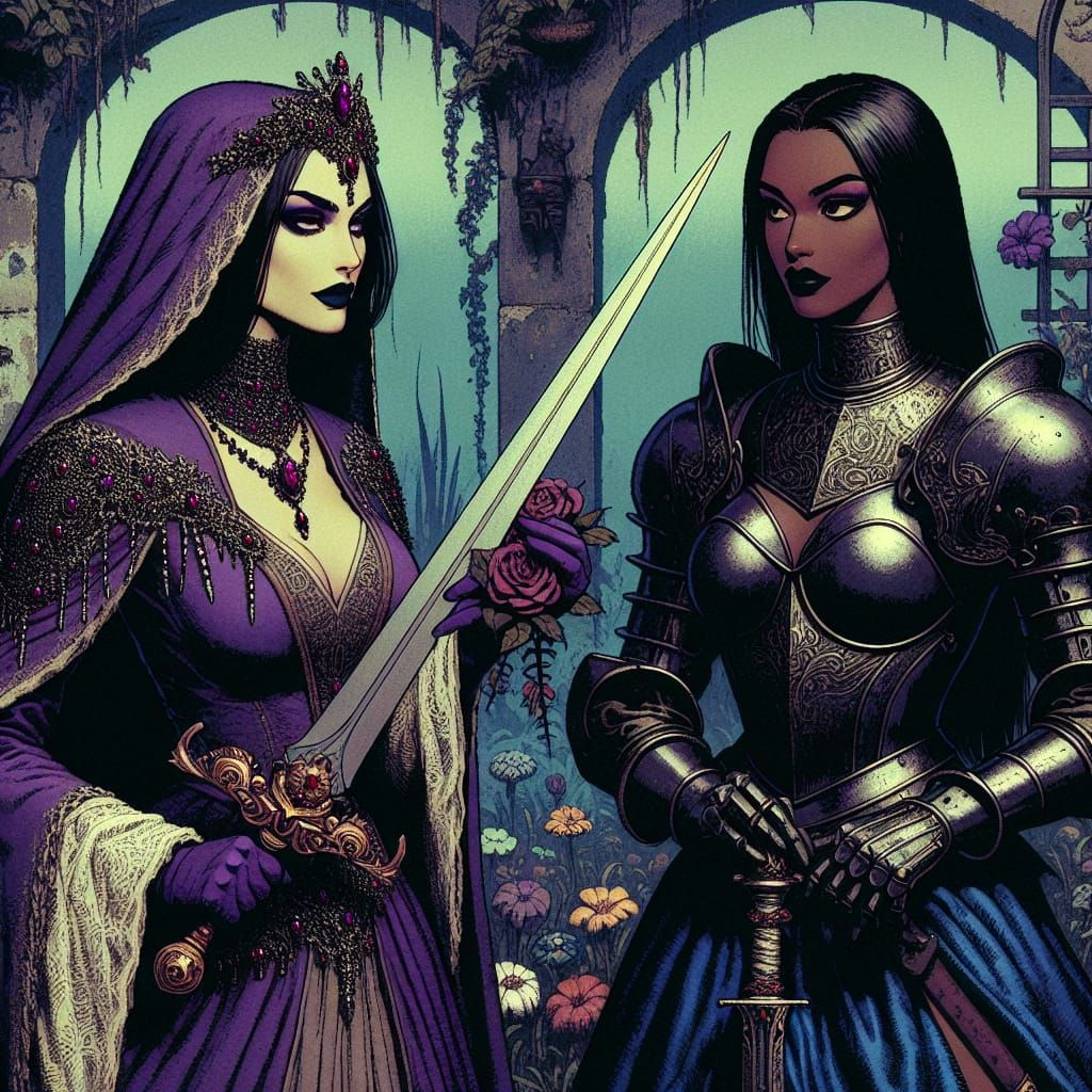 Elegant Medieval Duel in Vintage Cartoon Style