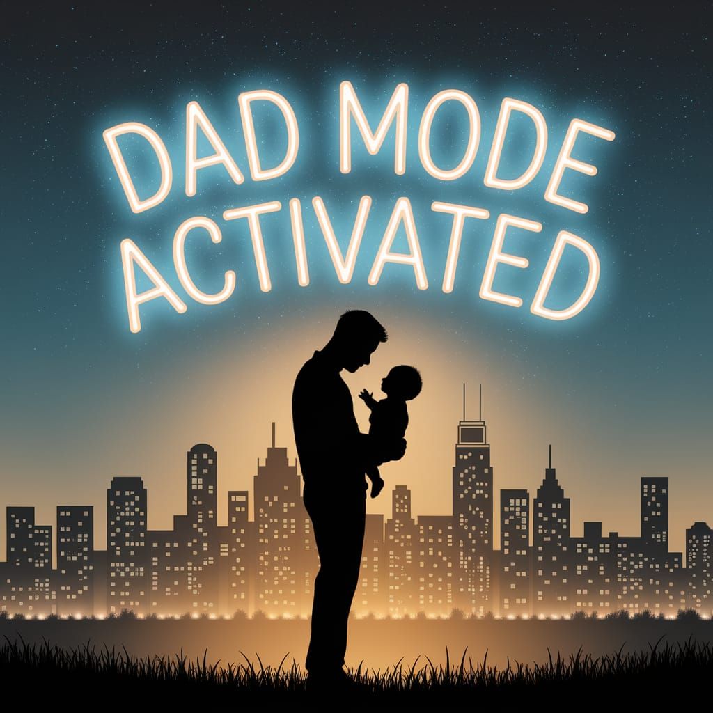 Silhouetted Dad and Baby Under Starlight