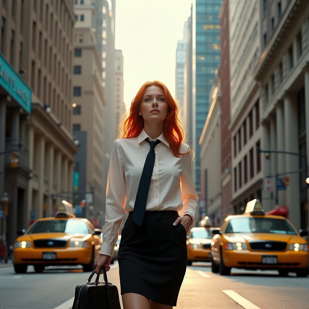 Red-Haired Professional Woman in Business District