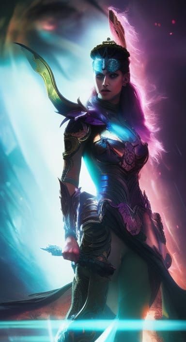 Cyberpunk Demon Queen in Sapphire Armor