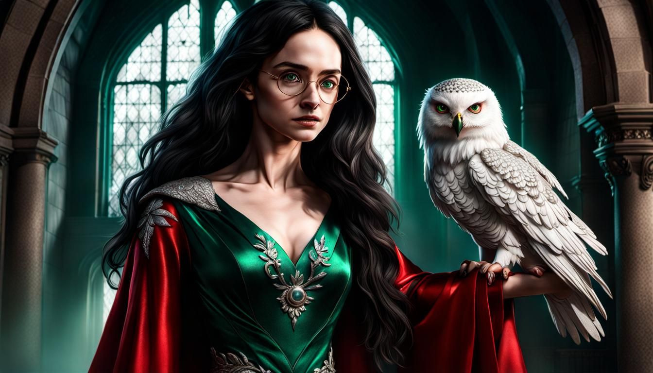 Harry Potter as a Young Woman in Vibrant Fantasy Gown