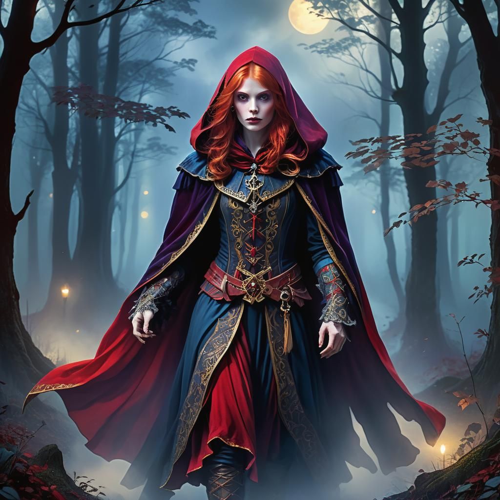 Ethereal Vampire in a Richly Textured Medieval Cape