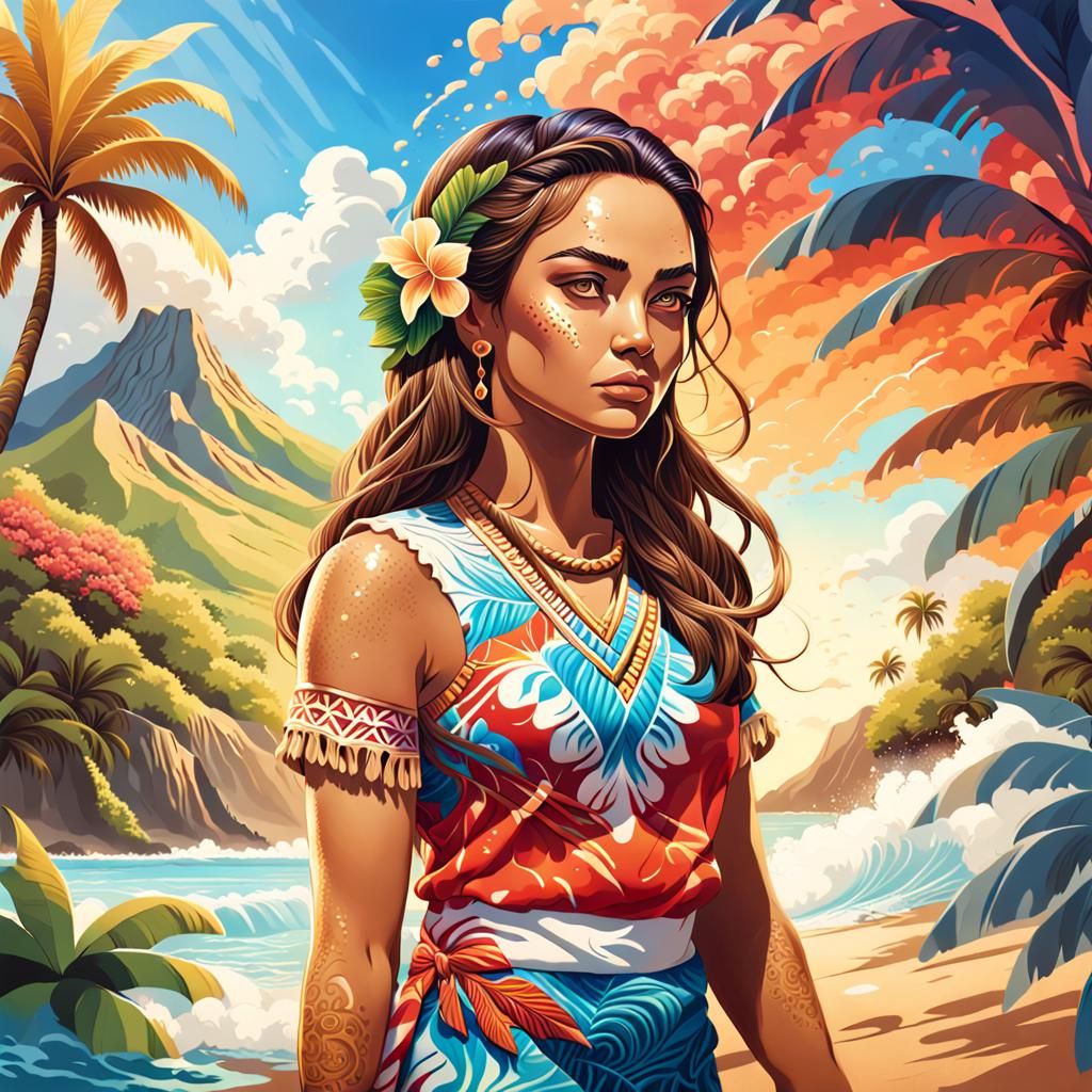 Beautiful Classy Polynesian lady on a summer beach