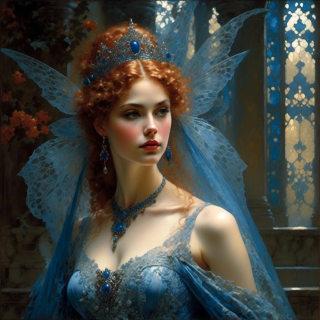 Ethereal Fairy Queen in Lavender Lace Gown, Masterpiece of T...