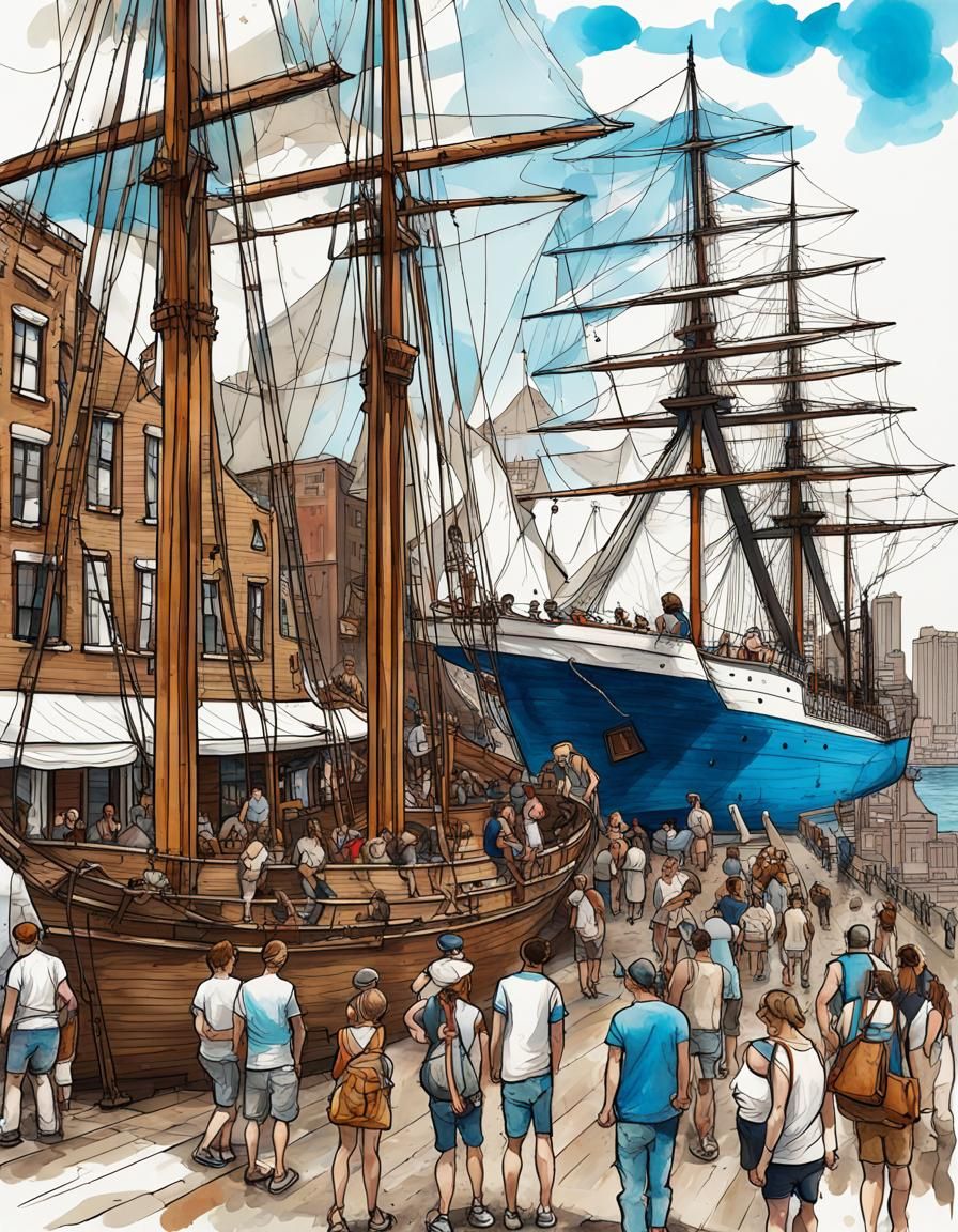 Seaport Museum: Pen and Ink Blueprint Sketch