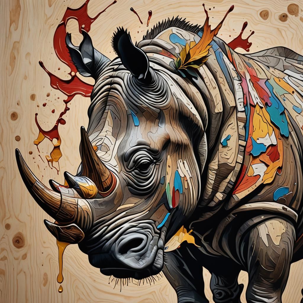 Rhinoceros in Mid-Century Modern Splash Art Style