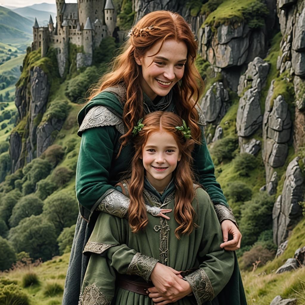 Mother and Daughter in Whimsical Middle Earth Forest